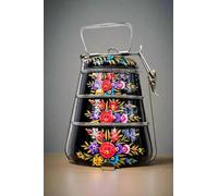 Crafting Love Hand-Painted 3-Tier Stainless Steel Lunch Box - Black Floral Design Eco-Friendly & Artistic Food Carrier