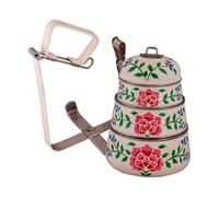 Crafting Love Hand-Painted 3-Tier Stainless Steel Lunch Box - Floral Off White Design Eco-Friendly & Artistic Food Carrier