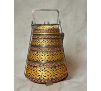 Crafting Love Hand-Painted 3-Tier Stainless Steel Lunch Box - Golden Floral Design