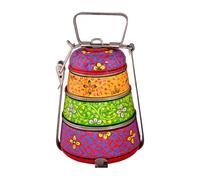 Crafting Love Hand-Painted 3-Tier Stainless Steel Lunch Box - Multicolor Floral Design Eco-Friendly & Artistic Food Carrier