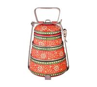 Crafting Love Hand-Painted 3-Tier Stainless Steel Lunch Box - red Design Eco-Friendly Tiffin Box 3 Tier