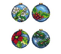 Crafting Spark Counted Cross-Stitch Kit on Plastic Canvas with Flowers. 4 Christmas Ornament Patterns 3.54x3.94 inches each 116CS. Great for Craft & Embroidery Lovers Multicolored, Multicolored, 9x10