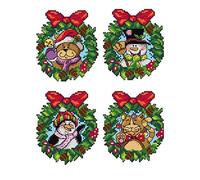 Crafting Spark Counted Cross-Stitch Kit on Plastic Canvas with Little Animals. 4 Christmas Patterns Wreaths 3.54x4.13 inches Each 115CS. Wonderful Ornaments for Embroidery & Needlework Amateurs