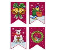 Crafting Spark Counted Cross Stitch kit with Plastic Canvas Christmas Flags - red 193CS