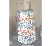 CRAFTING WITH LOVE A BEAUTIFUL STAINLESS STEAL Traditional Hand Painted Lunch and Tiffin Boxes 4 Part White Design