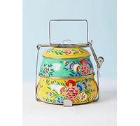 CRAFTING WITH LOVE A BEAUTIFUL Traditional Hand Painted Lunch and Tiffin Boxes 2 Part Yellow and Light Green, material : stainless steal