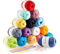 CRAFTISS Сrochet Kit 16x20g Acrylic Yarn Skeins with 2 Hooks, 2 Weaving Needles and 4 Stitch Makers - 700 Yards of Soft Yarn for Crocheting and Knitting Craft Project, Assorted Starter Yarn Bulk Pack