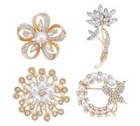 CRAFTMELODY 4Pcs 4 Styles Rhinestone Pearl Brooch Pins Sparkle Flower Butterfly Brooch Pins Alloy Platinum Golden Lapel Pin Dress Suit Costume Accessories Dainty Jewelry Accessories for Woman Man