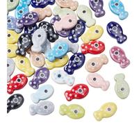 CRAFTMELODY 50Pcs Porcelain Ceramic Fish Beads Colorful Round Dot Fish Beads Ocean Sea Beach Animal Shaped Printed Loose Spacer Bead Marine Life Bead Bulk for DIY Craft Bracelets Necklaces Making