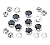 CRAFTMEMORE 20 Sets 12mm Pearl Snaps Fasteners Pearl-Like Prong Snap Button for Western Shirt Clothes Popper Studs - Silver Brass Rim Setting (12 mm, Blue Marble)