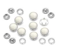 CRAFTMEMORE 20 Sets 12mm Pearl Snaps Fasteners Pearl-Like Prong Snap Button for Western Shirt Clothes Popper Studs Silver Brass Rim Setting (12 mm, White)