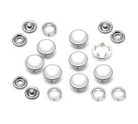 CRAFTMEMORE 20 Sets 12mm Pearl Snaps Fasteners Pearl-Like Prong Snap Button for Western Shirt Clothes Popper Studs Silver Brass Rim Setting (12 mm, Cloudy White)