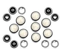 CRAFTMEMORE 20 Sets 12mm Pearl Snaps Fasteners Pearl-Like Prong Snap Button for Western Shirt Clothes Popper Studs - Black Rim Setting (12 mm, White Marble)