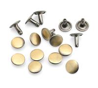 CRAFTMEMORE 9mm Cap x 10mm Post Leather Rivet Double Cap Rivets Tubular Metal Rapid Rivet Studs Leather Craft 50 Sets (10 mm Post, Brushed Brass)
