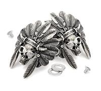 CRAFTMEmore Bronze and Silver Skull Concho Screw Back Indian Head Tribal Cheif Conchos Leathercraft Decor 2PCS 1-3/4 Inches CHS22 (Silver)