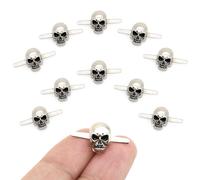 CRAFTMEmore Silver or Gun Black Skull Head Bone Prong Stud Gothic Style Ghost Studs Leather Craft Decorations Pack of 10 (Small 8 x 14 mm, Silver)