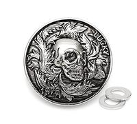 CRAFTMEMORE Skull Concho Screw Back Lucky Leaf Leather Craft Wallet Decorations 1-3/8 Inch 2PCS CHS99 (Antique Silver)