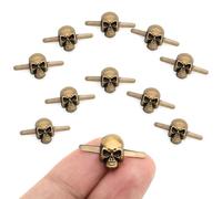 CRAFTMEMORE Skull Prong Stud Head Bone Gothic Style Ghost Studs Leather Craft Decorations Pack of 10 (Small 8 x 14 mm, Antique Brass)