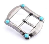 CRAFTMEMORE Western Style Belt Buckle with Turquoise Stones, Fits 1.5 Inch Belts HRBK T16892, Silver, 3.0 Inches Diameter
