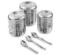 CRAFTONE Stainless Steel Hammered Containers Set of 3 with Spoon, Ideal for Tea, Coffee, Sugar, Masala Storage Sugar Container with Lid for Salt, Coffee, Dishwasher Safe (10 Oz, 15 Oz, 20 Oz)