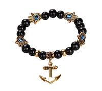 Craftopia Overseas Black Beads Turkish Evil Eye Hamsa Hand With Anchor Charm yoga Unisex bracelet B320
