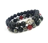 Craftopia Overseas Friendship Day Gifts Special Black Matte Onyx Stretch Buddha Beads Combo of 2 Strand Bracelet for Women & Men