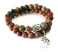 Craftopia Overseas Indian Natural Stones Om Charm Picasso Jasper Buddha Reiki Yoga and Meditation Bracelet for Mens Women