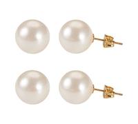 Craftora 1 Pair Round Pearl Stud Earrings 12mm Ball Pearls Earring White Retro Shell Pearl Stud Set Bead Earring for Bridal Wedding Birthday Beach Jewelry