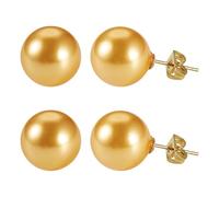 Craftora 1 Pair Round Pearl Stud Earrings 12mm Vintage Ball Pearls Earring Golden Shell Pearl Retro Jewelry for Women Bridal Wedding Birthday Christmas