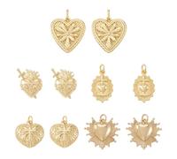 Craftora 10 Pcs Brass Heart Charms Gold Plated Oval Pendants Sacred Heart Dangle Charms Love Flower Metal Pendant for Necklace Bracelet Earring Jewellery Making