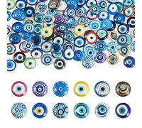 Craftora 100 Pcs Evil Eye Cabochons 12mm Flatback Glass Dome Cabochons Half Round Evil Eye Crystal Gems for Vintage Bracelet Earring Jewelry Making Decoration