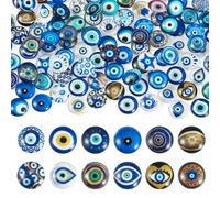 Craftora 100 Pcs Evil Eye Cabochons 12mm Half Round Glass Dome Cabochon Blue Eyes Flatback Beads Tiles for Photo Cameo Jewelry Making Necklace Pendant DIY Crafts