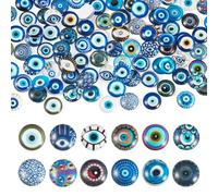 Craftora 100 Pcs Evil Eye Glass Cabochons 12mm Flatback Dome Cabochons Half Round Blue Evil Eye Embellishment for Scrapbooking Bracelet Ring Jewelry Making