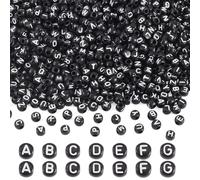 Craftora 1140Pcs Black Letter Beads 6x5mm Acrylic Flat Round Alphabet Beads Large Hole Pony Bead for Friendship Bracelet Necklace Jewelry Making