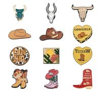 Craftora 12 Pcs Enamel Brooches Cowboy Theme Alloy Lapel Pin Brooch Set Cute Cartoon Cowgirl Badges for Women Unisex Backpack Hats Clothes Decoration