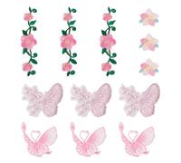Craftora 12 Pcs Flower Butterfly Appliques Floral Iron on Patches Embroidery Sewing Patch Knitting Repair Applique for Costume Accessories Backpack Hat Decor