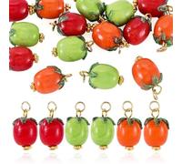 Craftora 15Pcs Cherry Tomato Lampwork Charms Cute Handmade Fruit Glass Charm 3 Styles Colorful Cherry Tomato Pendants for DIY Necklace Bracelet Earring Jewelry Making