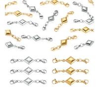 Craftora 16 Pcs Double Lobster Clasp Extender Stainless Steel Lobster Claw Clasps Bracelet Closure with Rhombus Charms for DIY Crafts Necklace Jewelry Making