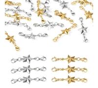 Craftora 16 Pcs Star Lobster Clasps Stainless Steel Bracelet Clasp Extender Double Claw Connector Golden Necklace Closure with Star Charms for Jewelry Making