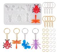 Craftora 1pc Insect Silicone Molds Butterfly Dragonfly Spider Ladybug Resin Casting Keychain Mould with Split Key Rings Jump Rings for UV Epoxy Resin Jewelry Making