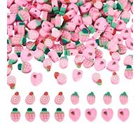 Craftora 200 Pcs Strawberry Polymer Clay Beads Pink Fruit Clay Beads Cute Strawberry Cake Heart Mini Spacer Bead for Jewelry Making DIY Crafts Party Decor
