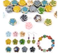 Craftora 20pcs Colorful Rose Ceramic Beads Vintage Glaze Porcelain Flower Beads Spacer for Bracelet Necklace Earrings Crafts Jewelry Making, 10mm Diameter
