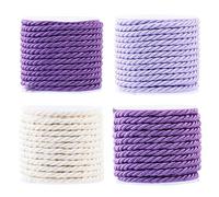 Craftora 21.84 Yards 3mm Twisted Trim Cords 4 Rolls Purple Nylon Satin Silk Cord for Graduation Honor Cords, Curtain Tieback, Knotting, Handfasting Cord for Wedding