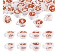 Craftora 24 Pcs Resin Coffee Cup Charms Mini Caffe Latte Pendants Cute White Tableware Cup Ornament for DIY Crafts Keychain Necklace Jewellery Making