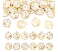 Craftora 24Pcs Flat Round Twelve Constellations Enamel Charms Golden Plated Zodiac Sign Birthday Charms Bulk for Necklaces Bracelets Keychain Earrings Jewelry Making