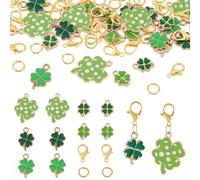 Craftora 30 Pcs Enamel Clover Charms Green Four Leaf Pendants Lucky Clover Charms with Lobster Claw Clasps Jump Rings for St. Patrick's Day Necklace Jewellery Making