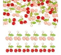 Craftora 30 Pcs Glass Cherry Charms Red Pink Cherry Pendants Mini Fruit Cute Berries Light Gold Dangle Charms for DIY Crafts Bracelet Jewelry Making
