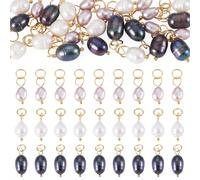 Craftora 30Pcs Natural Freshwater Pearls Charms for Jewelry Making, 3 Colors Rice Shape Pearl Charms with Golden Loop for DIY Necklaces Bracelets Earrings Wedding Jewelry Making