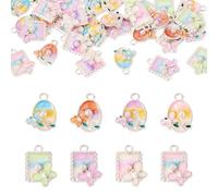 Craftora 32Pcs Alloy Enamel Butterfly Charms Silver Plated Oval & Rectangle Floral with Imitation Pearl Bead Charms 3D French Style Oil Painting Pendants for Bracelet Necklace Earring