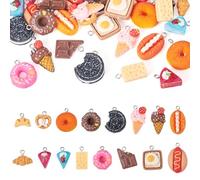 Craftora 32pcs Imitation Food Resin Pendants Ice Cream Cake Dessert Charms Biscuit Bread Dangle Hanging Ornament for DIY Jewelry Making Phone Straps Keychain Bag Decor